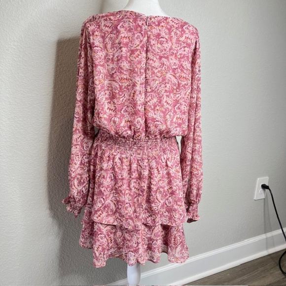 Aqua Pink Metallic Chiffon Paisley Ruffle Mini Dress Size Large - Picture 6 of 16